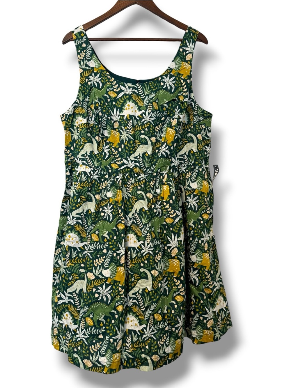 ModCloth Optimistic Effect Dinosaur Print Fit & Flare Cotton Dress 2XL NEW - Picture 2 of 9